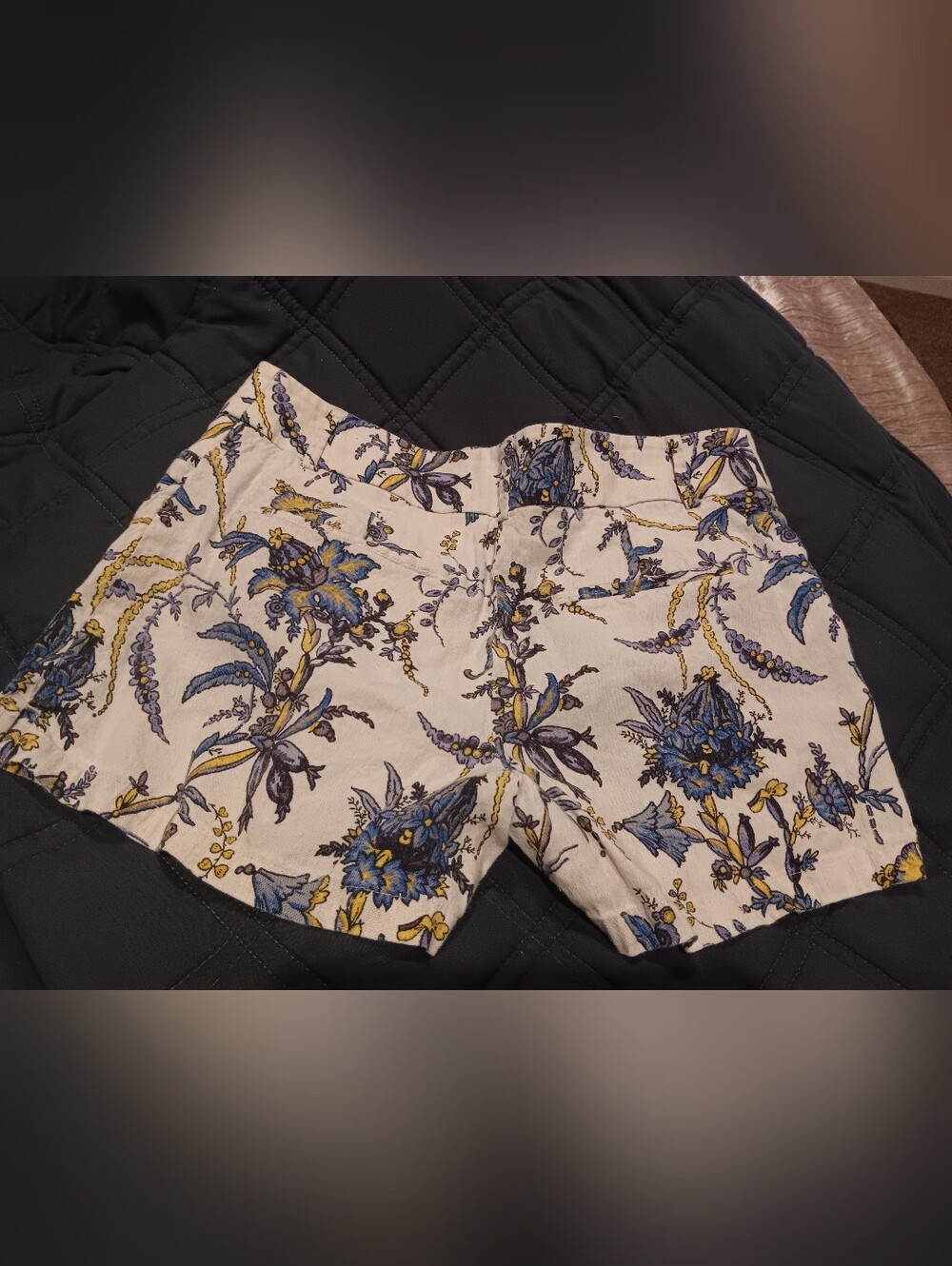 LOFT Cream Floral Print Skirt with Blue and Yellow Accents